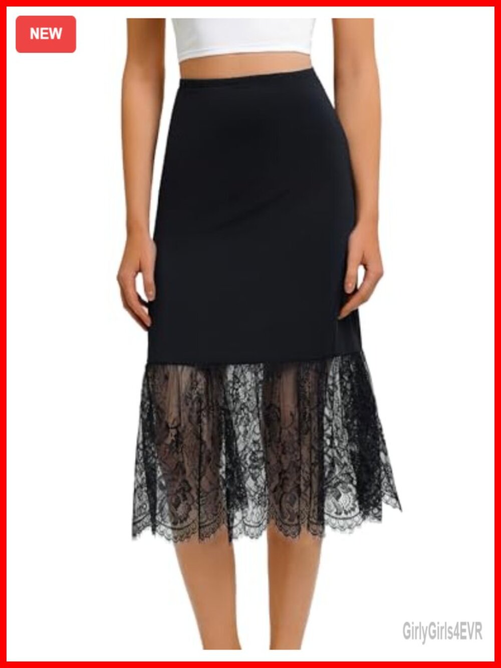 Half Slip Lace Underskirt Long Nylon Spandex Slim Fit Lace Hem